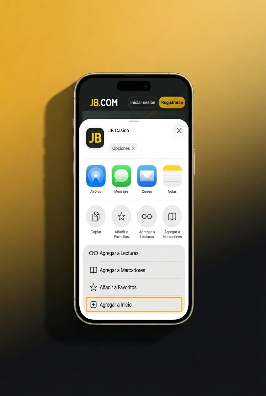 Guía de instalación de la PWA de JB Casino en iOS en 5 pasos desde Safari en iPhone e iPad