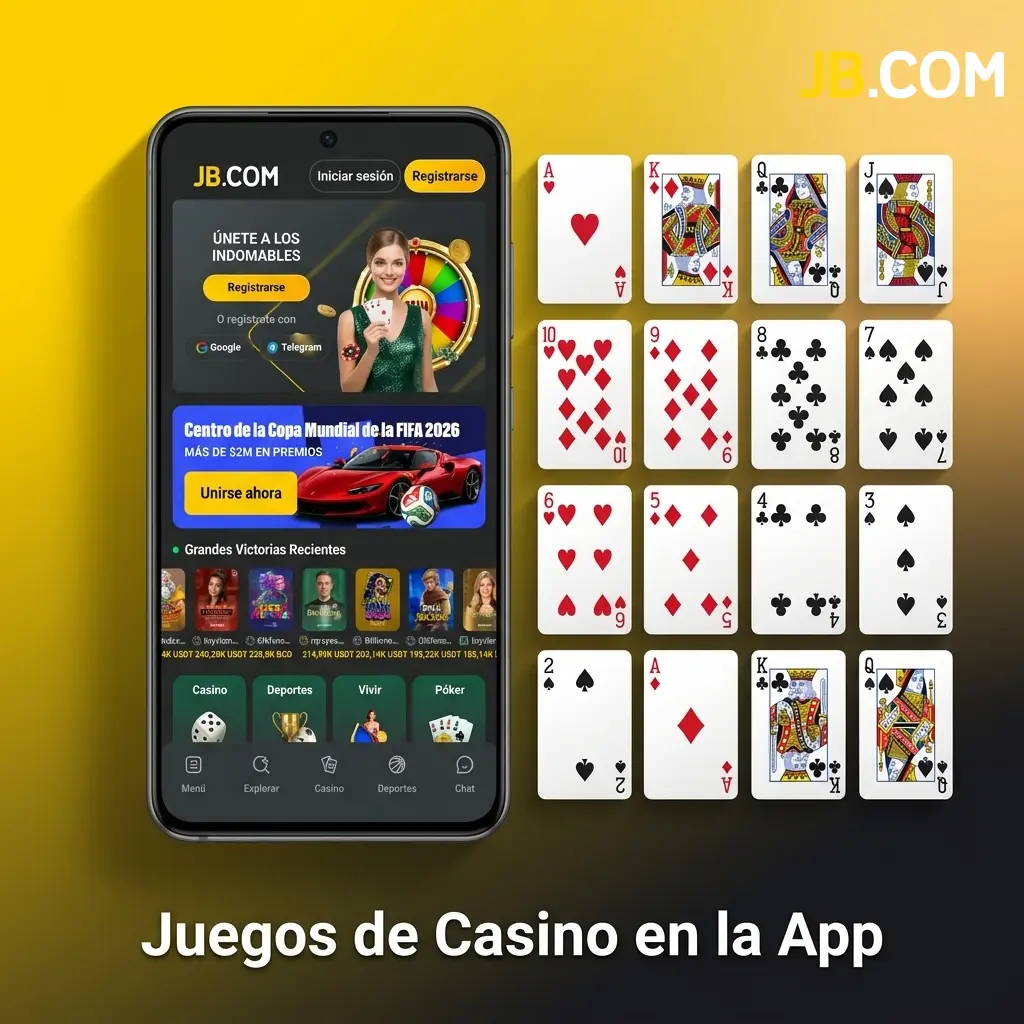 Catálogo de casino en app JB con tragaperras, blackjack, ruleta, baccarat y juegos en vivo con crupieres