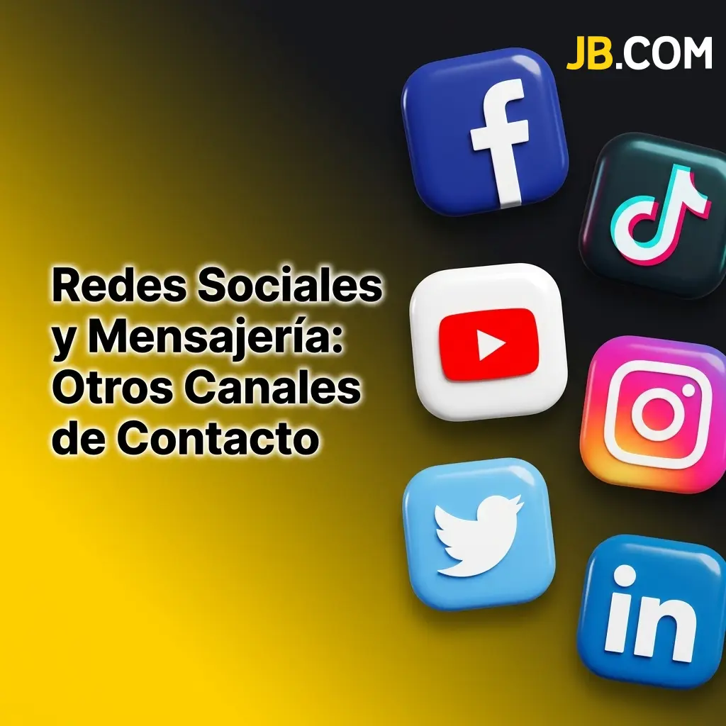 Logotipo de JB Casino junto a íconos de redes sociales y mensajería para contacto con soporte