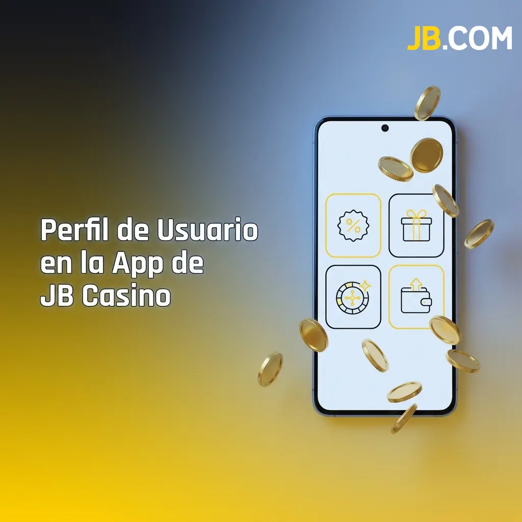 Perfil de usuario en app JB Casino: saldo, historial, KYC y límites responsables en una sección central.